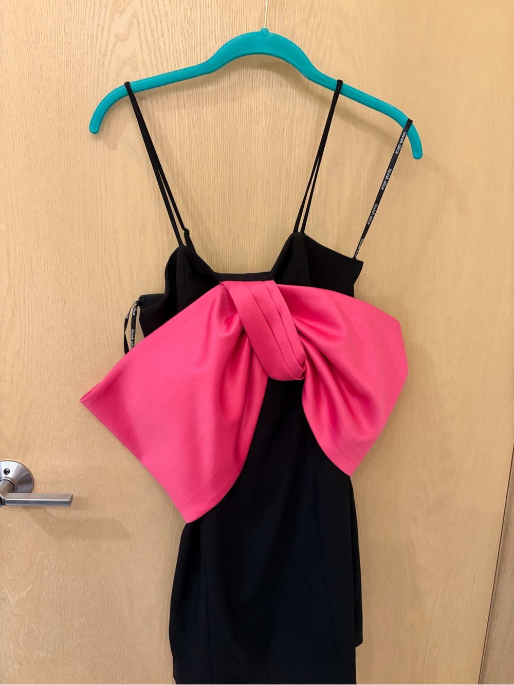 Lavish Alice Black Mini Dress with Hot Pink Statement Bow